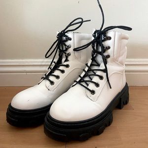 White Vegan Leather Platform Combat Boots